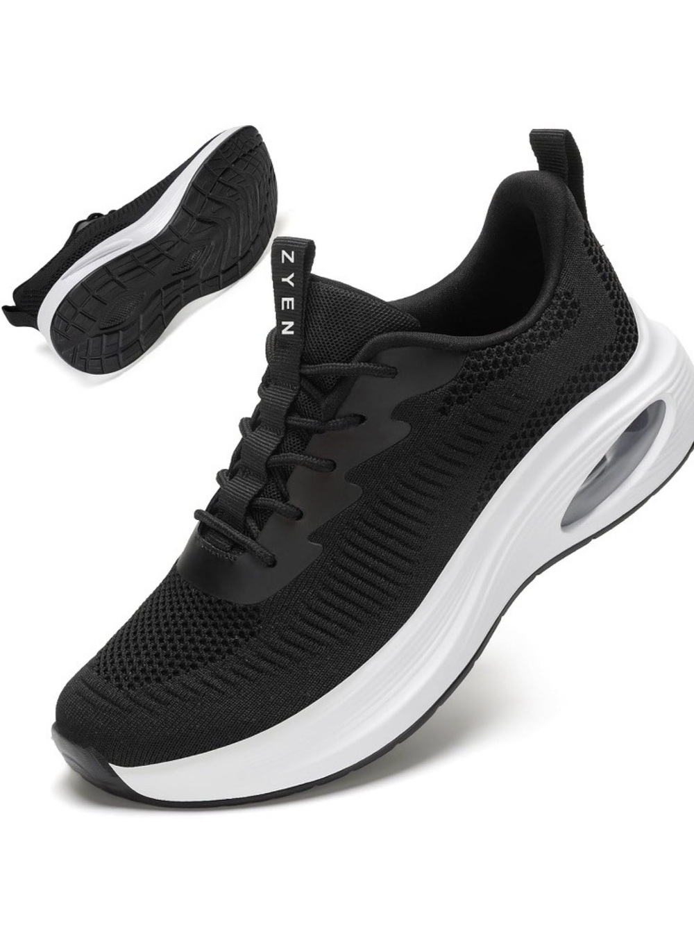 Black Women's Athletic Running Shoes with Cushioned White Sole